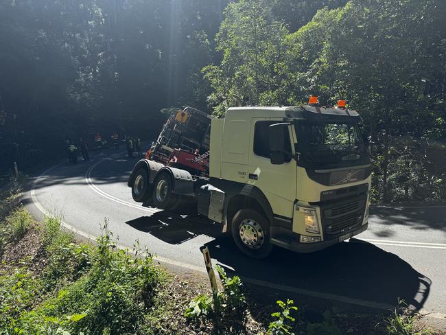 A truck blocking Beechmont Road in Lower Beechmont.