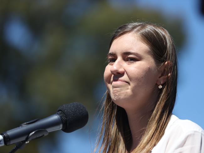 Brittany Higgins speaks at Women's March 4 Justice Rally in Canberra. Picture: NCA NewsWire/Gary Ramage