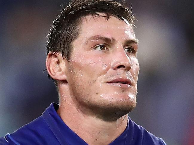 SYDNEY, AUSTRALIA - APRIL 19:  Joshua Jackson of the Bulldogs looks on during the round seven NRL match between the Canterbury Bulldogs and the Sydney Roosters at ANZ Stadium on April 19, 2018 in Sydney, Australia.  (Photo by Brendon Thorne/Getty Images)