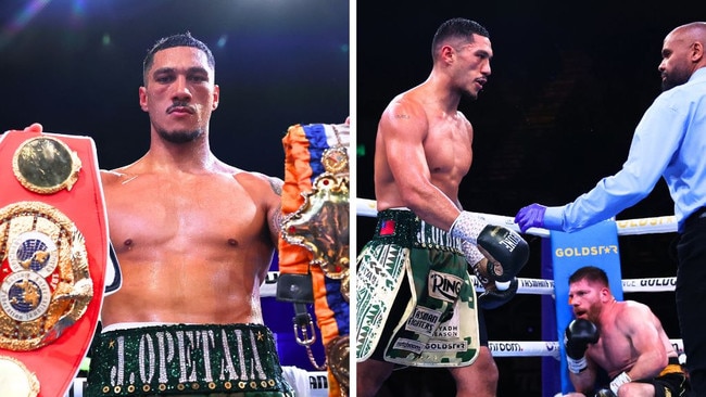 Jai Opetaia broke his opponent's jaw on Sunday night. Image: Getty