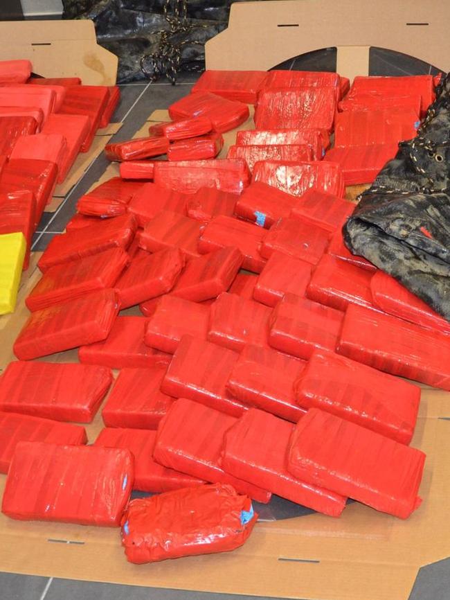 Some of 216 kilograms of cocaine, alleged to be worth $64 million, smuggled into Australia via a hidden compartment on the fruit juice tanker Ouro Do Brasil. Picture: AFP