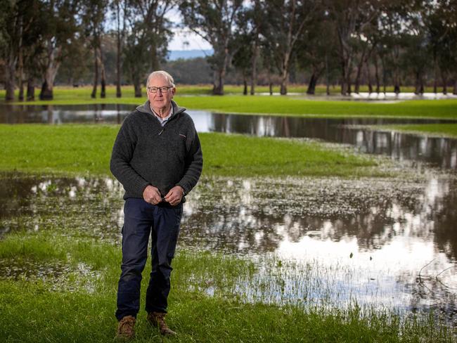 Farmer Larry Fallon on his flooded Whanregarwen property. Picture: Mark Stewart