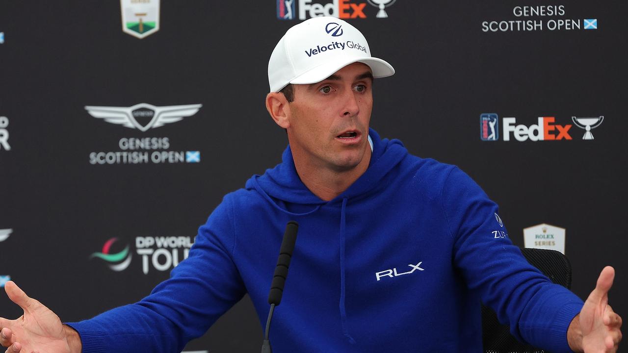 Billy Horschel speaks during a press conference prior to the Genesis Scottish Open.