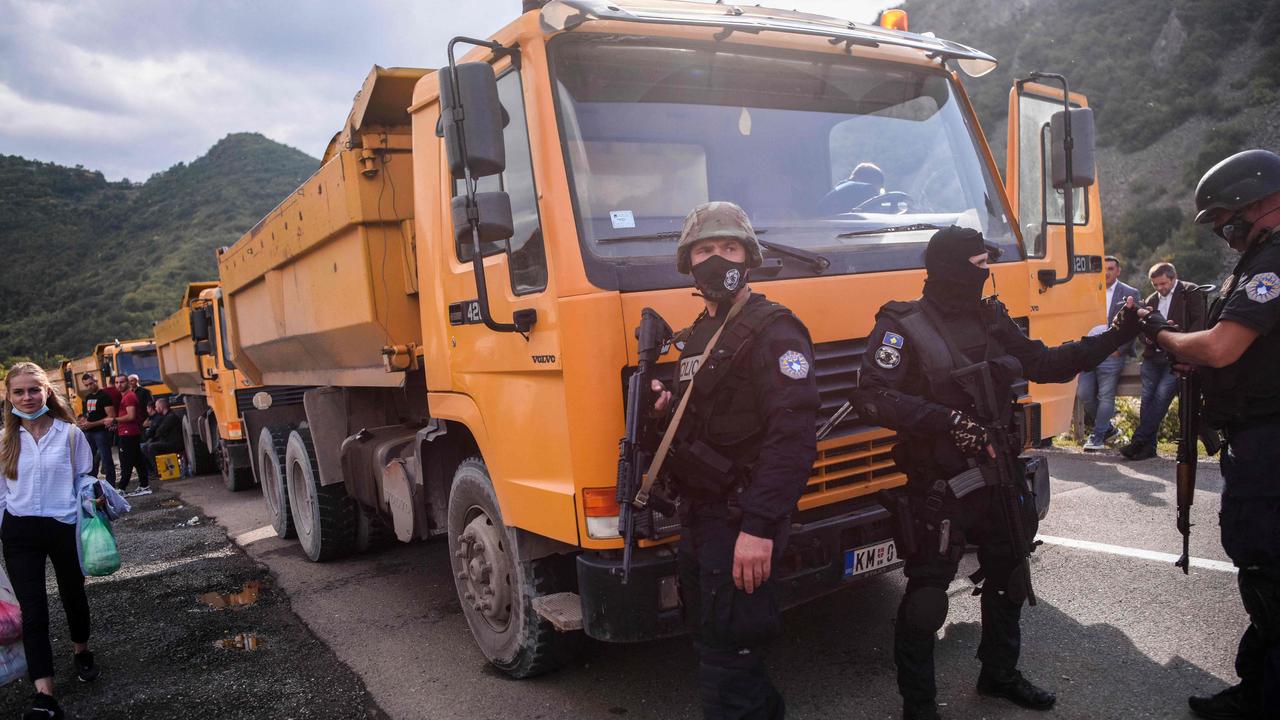 Kosovo police special unit secure the area near the Jarinje border crossing on September 20. Picture: Armend Nimani/AFP