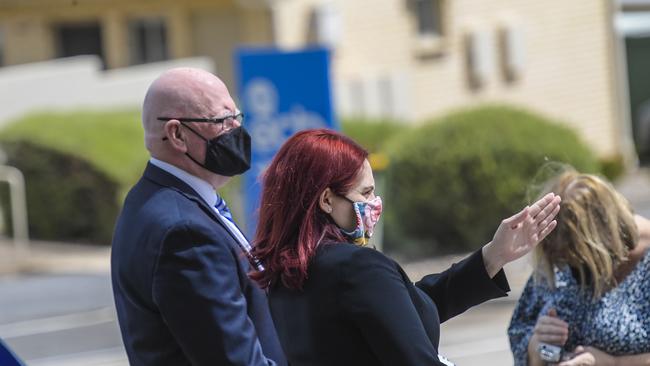 Deputy State Coroner Anthony Schapel with counsel assisting the coroner Emma Roper at ECH Morphett Vale. Picture Roy VanDerVegt