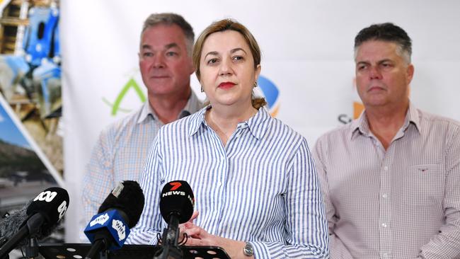 Premier Annastacia Palaszczuk, Minister for Resources and Member for Townsville Scott Stewart (L) and Member for Thuringowa Aaron Harper (R) visit Sun Metals Zinc Refinery in Townsville. Picture: Shae Beplate.