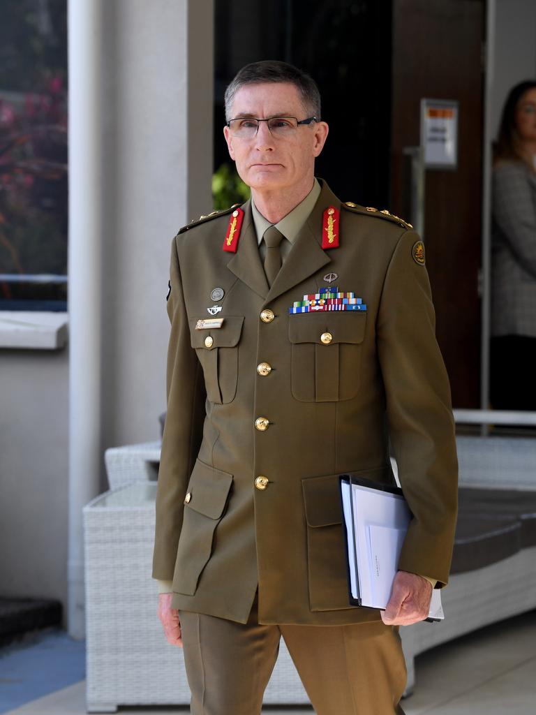 Chief of the Defence Force General Angus Campbell at the Royal Commission in Defence and Veteran Suicide currently sitting in Townsville. Picture: Evan Morgan