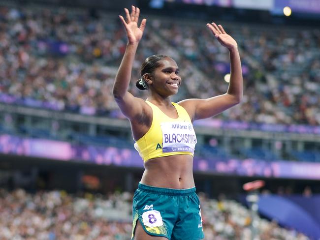 Australian Paralympic 400m runner Telaya Blacksmith lines up for the 400m T-20 class at the Paris Paralympics, September 2, 2024. Picture: Jacquelin Magnay.