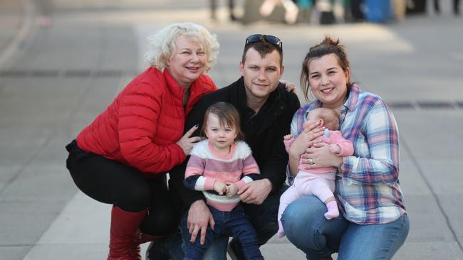 Family man. Jeff Horn with his mother Liza Dykstra, daughters Charlotte and Isabelle and wife Jo. Picture: Annette Dew