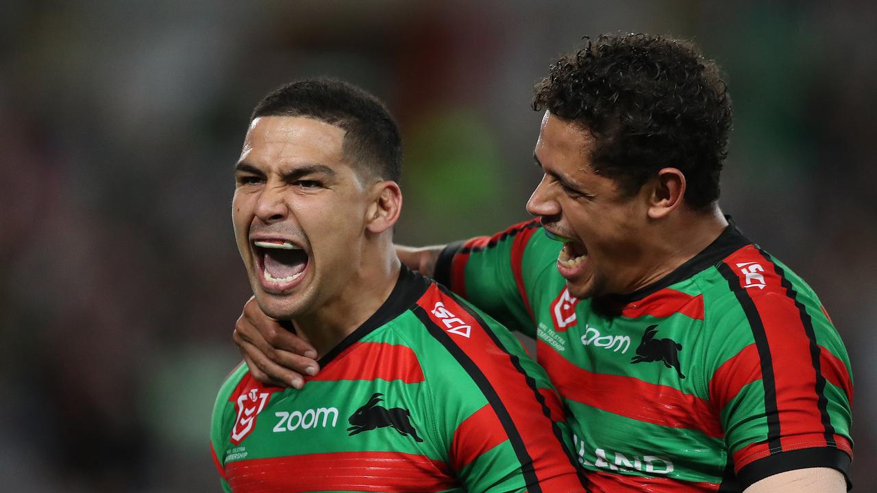 Souths Cody Walker scores a try during the South Sydney v Manly NRL Semi Final at ANZ Stadium, Homebush. Picture: Brett Costello