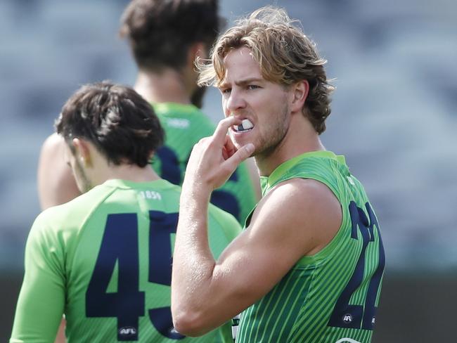 Cooper Stephens won’t have to wait much longer to play his first AFL game. Picture: Dylan Burns/AFL Photos via Getty Images