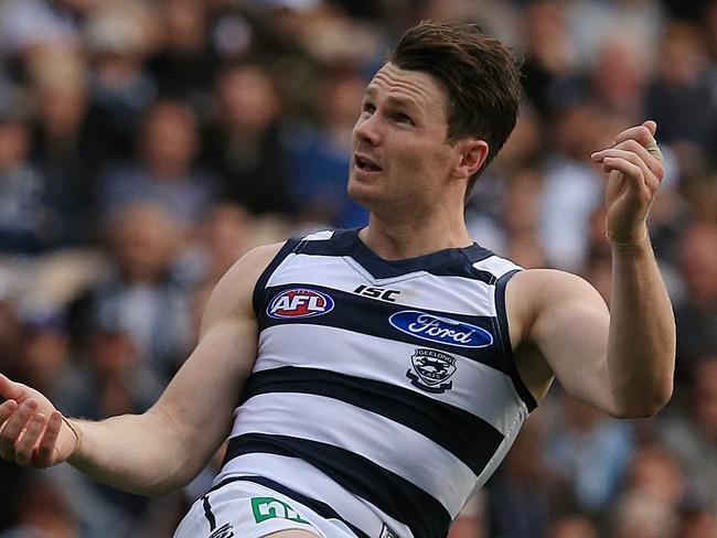 AFL: Round 9 Collingwood v Geelong Patrick Dangerfield kicks a point in the third term Picture:Wayne Ludbey