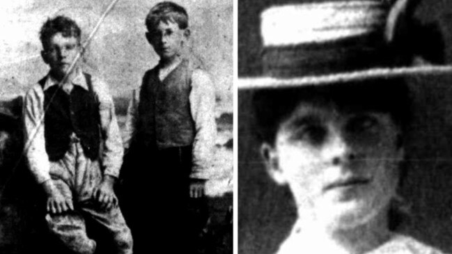 Newspaper images of the boys who discovered the trunk in the Yarra, and victim Mabel Ambrose. Images: Trove