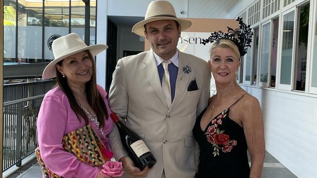 (L-R) Elizabeth Ristevski, Peter Ristevski and Robbie Canner enjoying the Melbourne Cup at Jensens Restaurant in Kareela Village. Picture: Ashleigh Tullis