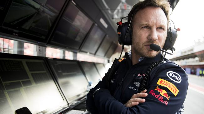 MONTMELO, SPAIN — MARCH 08: Red Bull Racing Team Principal Christian Horner watches from the Red Bull Racing pit wall gantry during day two of Formula One winter testing at Circuit de Catalunya on March 8, 2017 in Montmelo, Spain. (Photo by Mark Thompson/Getty Images)