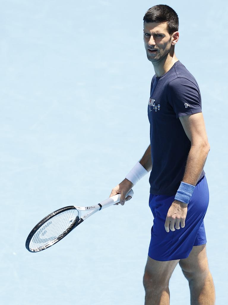 Djokovic was photographed training on January 12, 2022 at Melbourne Park. Picture: Darrian Traynor/Getty Images