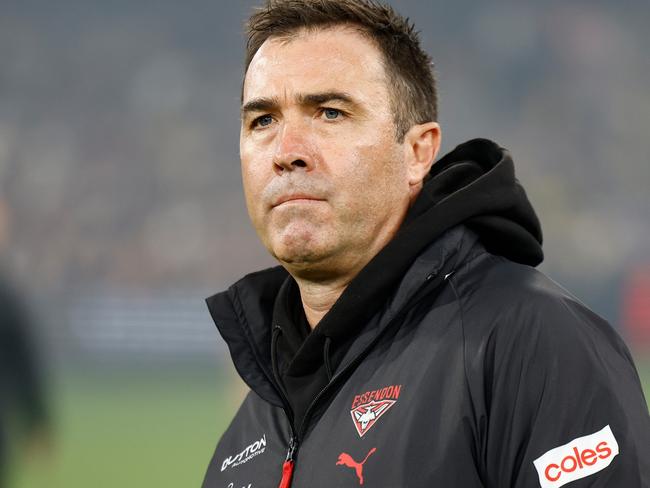 MELBOURNE, AUSTRALIA - MAY 23: Brad Scott, Senior Coach of the Bombers looks on during the 2025 AFL Round 11 match between the Essendon Bombers and the Richmond Tigers at the Melbourne Cricket Ground on May 23, 2025 in Melbourne, Australia. (Photo by Michael Willson/AFL Photos via Getty Images)