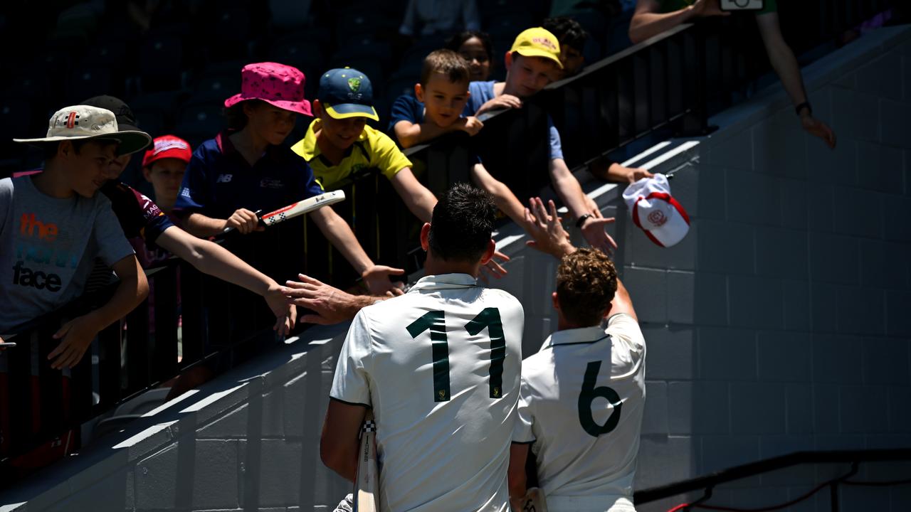 Nathan McSweeney and Beau Webster of Australia A high five fans. (Photo by Albert Perez/Getty Images)