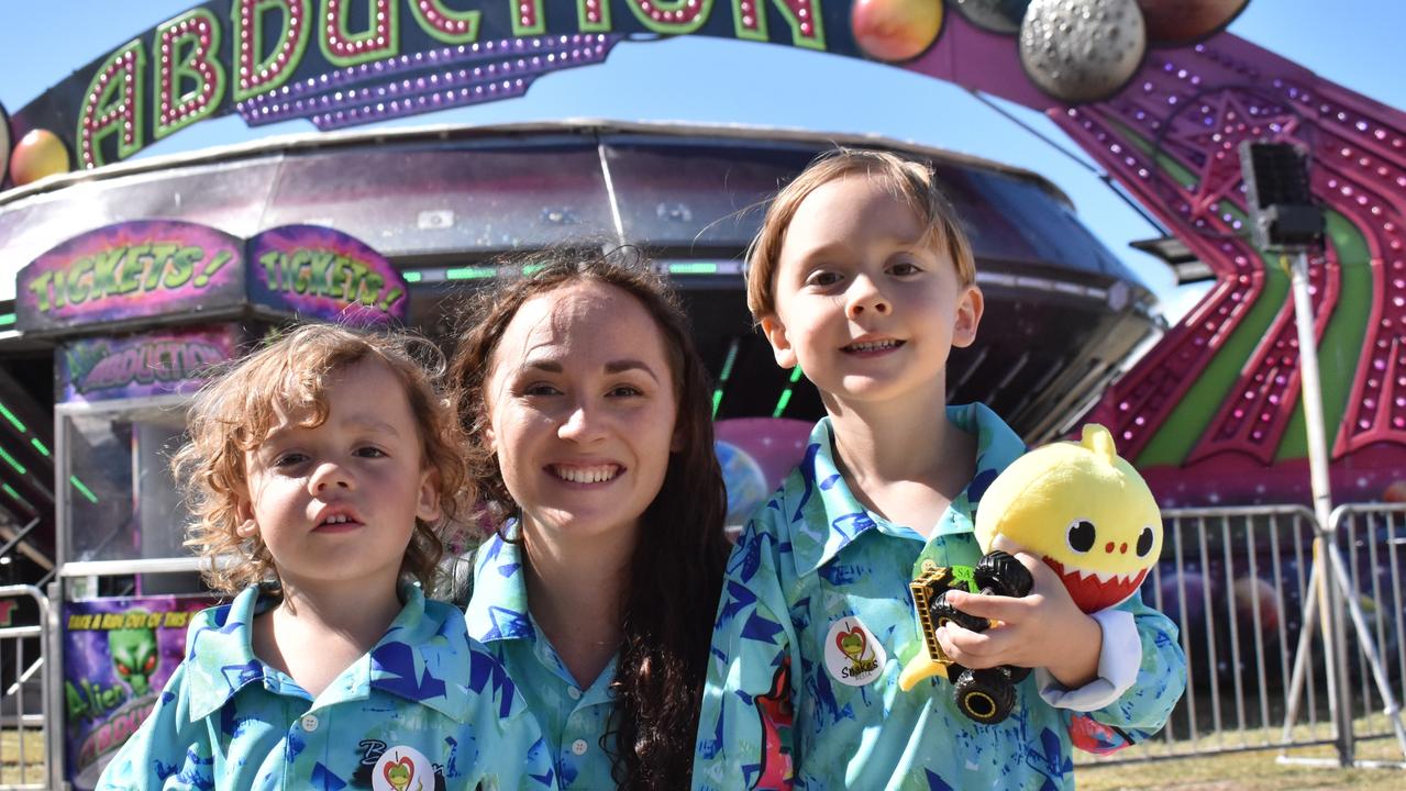 Cooper, Cobi, and Tyler Dyson of Proserpine picked up monster truck and Star Wars showbags at the Bowen Show. Picture: Kirra Grimes