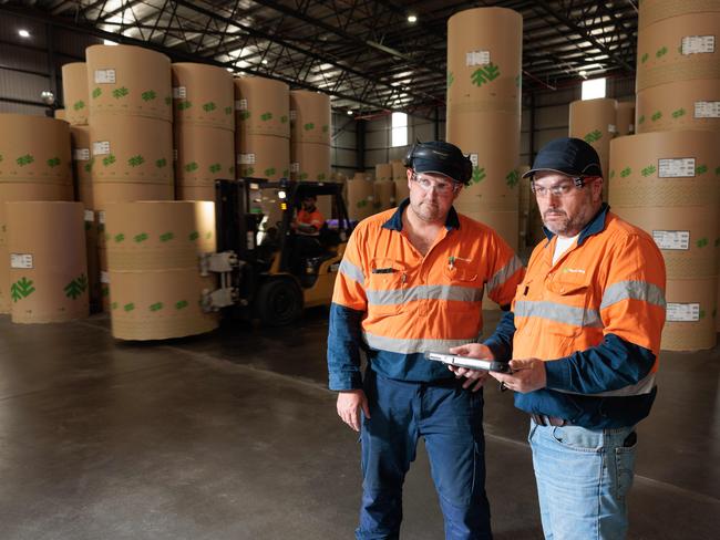 Norske Skog mill workers Ben Jackman and Nigel Hay. Photo: Peter Mathew