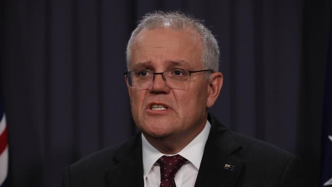 Scott Morrison acknowledged the reports of male staffers performing lewd acts on female MP’s desks was the latest scandal in a “traumatic month” within parliament. Picture: NCA NewsWire / Gary Ramage