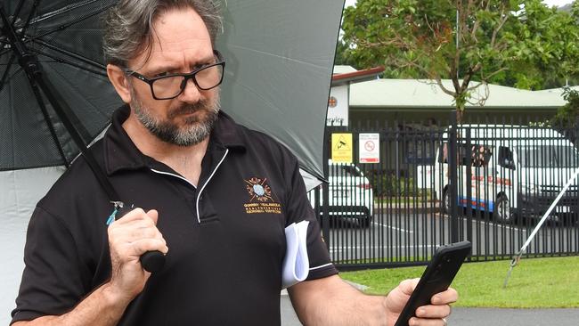 Gurriny Yealamucka Health Services, Director of Clinical Services, Dr Jason King, tries in van to access mobile coverage in Yarrabah. Picture: Supplied