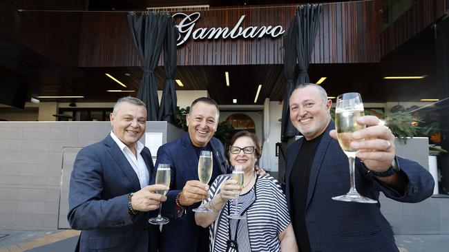 Donny, John, Joyce and Frank Gambaro at their restaurant on Caxton St which closes tomorrow, October 31. Picture: Josh Woning