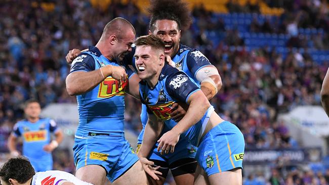 Brimson scored the first try of the match. AAP Image/Dave Hunt.