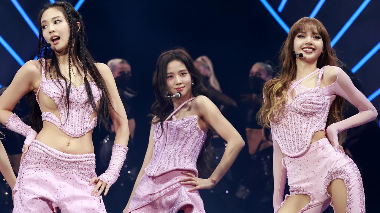 (From left) Rosé, Jennie, Jisoo, and Lisa of Blackpink perform at the Coachella Stage. Picture: Emma McIntyre/Getty Images for Coachella