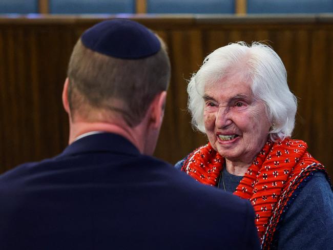 Prince William meets with 94-year-old Holocaust survivor Renee Salt. Picture: AFP