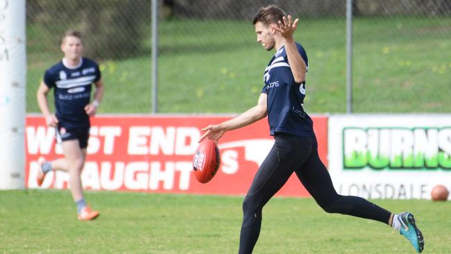 South Adelaide's Tyson Brown returns to training at Noarlunga Oval on Saturday, six days after being knocked out against Norwood. Picture: AAP Image/ Brenton Edwards