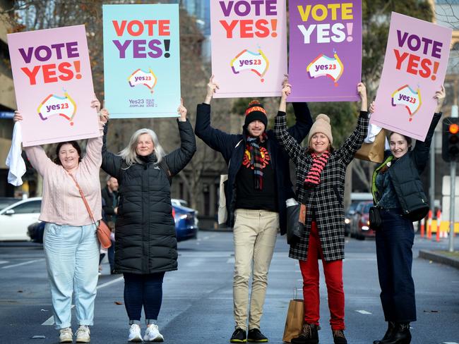 Supporters of the upcoming Voice to Parliament referendum gather for a rally in Melbourne. Picture: NCA NewsWire / Andrew Henshaw