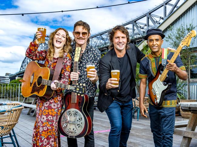 (left to right) Dana Gehrman, Danny Widdicombe, HSW Felons Founder Adam Flaskas and Yossa Haile promoting the Howard Smith Wharves Music Trail, Wednesday, March 24, 2021 - Picture: Richard Walker