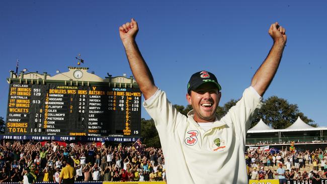 Ricky Ponting celebrates Australia’s incredible 2006 Adelaide win.