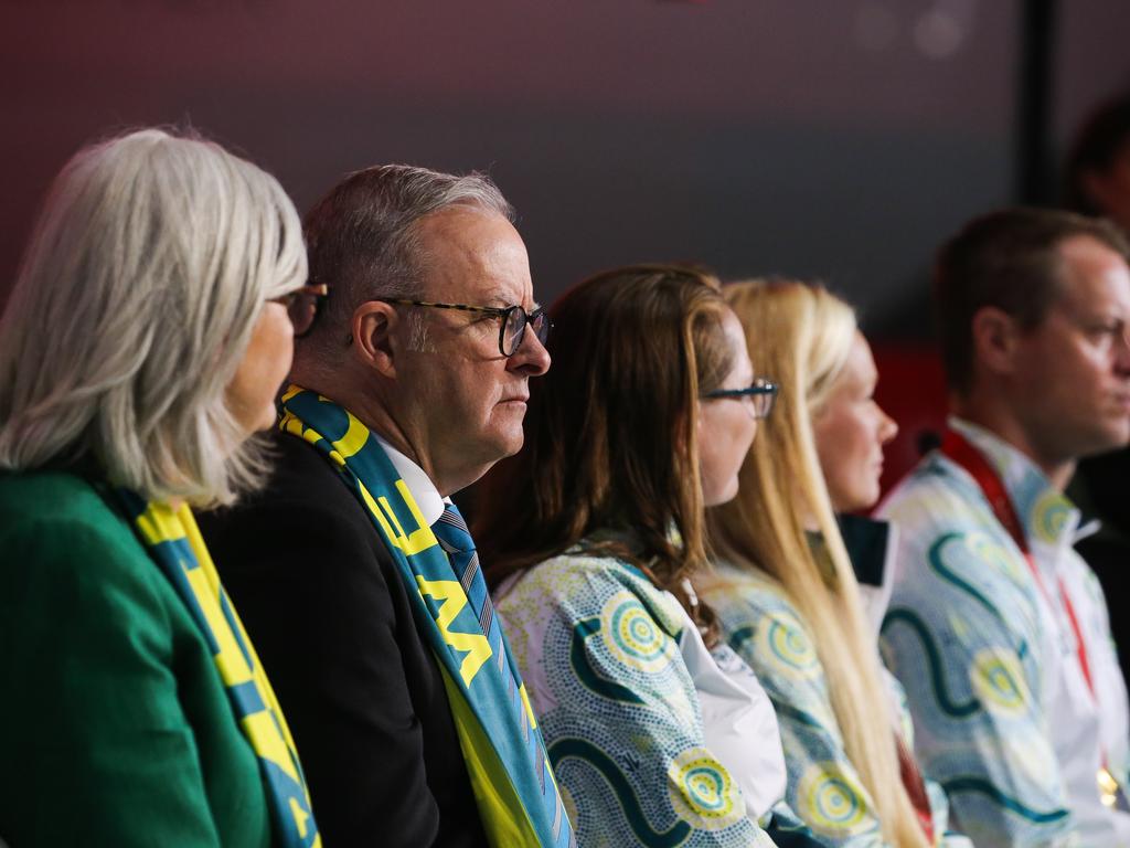 Governor-General Sam Mostyn, Prime Minister Anthony Albanese and members of the Australian Paralympic Team. Picture: NewsWire/Gaye Gerard