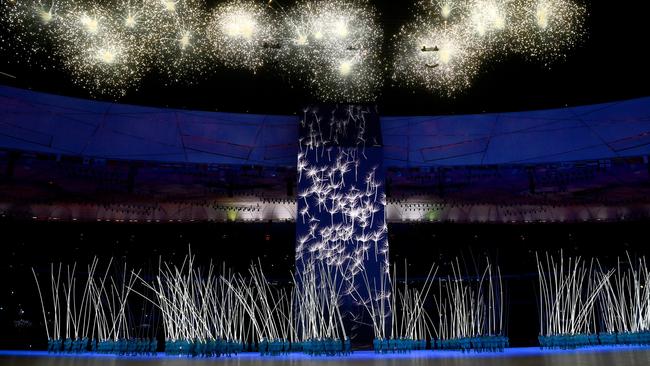 Performers create a flower display with LED lights during the Opening Ceremony of the Beijing 2022 Winter Olympics. Picture: David Ramos/Getty Images