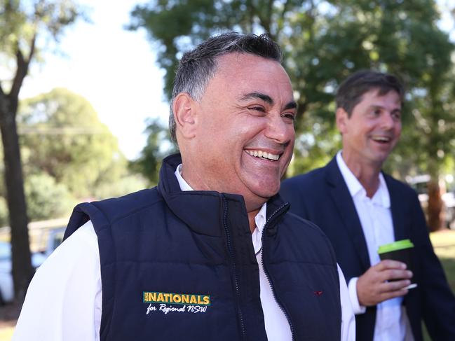 Deputy Premier John Barilaro with Nationals candidate Dave Layzell on the campaign trail. Picture: NCA NewsWire/Peter Lorimer