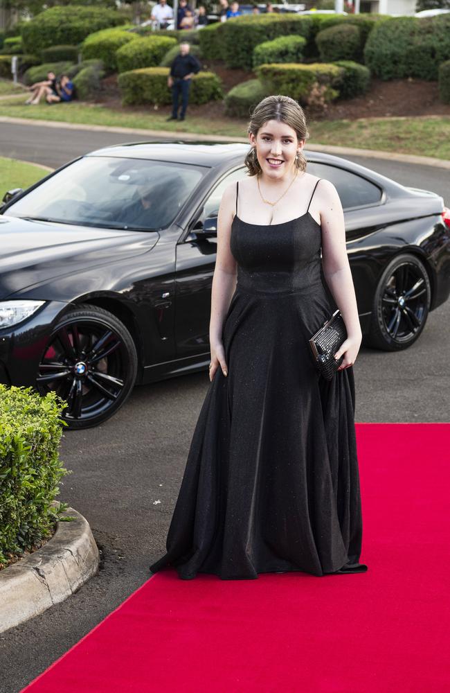 Bethany Brit arrives at Mary MacKillop Catholic College formal at Highfields Cultural Centre, Thursday, November 14, 2024. Picture: Kevin Farmer