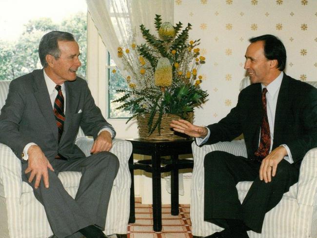 Paul Keating and George HW Bush at Kirribilli House on 1 January 1992.