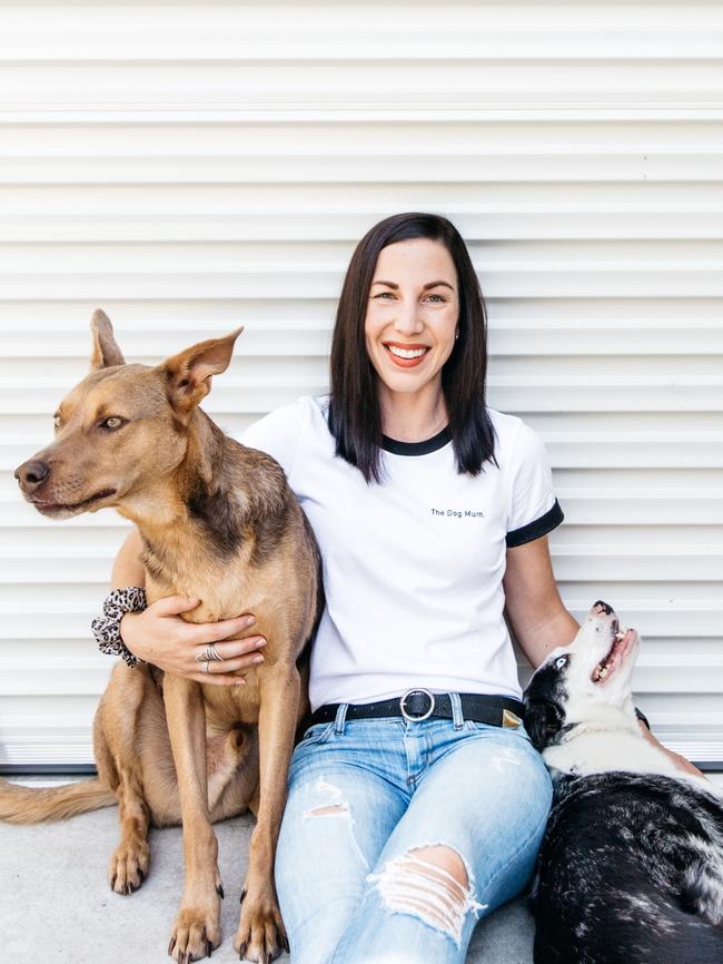 The Dog Mum founder Emma Karanges with Boss (left) and Kora