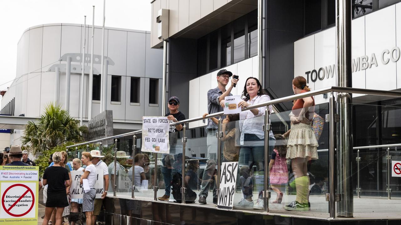 Supporters of Bar Wunder outside Toowoomba Courthouse, Tuesday, January 25, 2022. Picture: Kevin Farmer