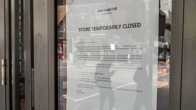 Michael Hill Jewellers has shut down as a result of coronavirus. Picture: Jake Nowakowski