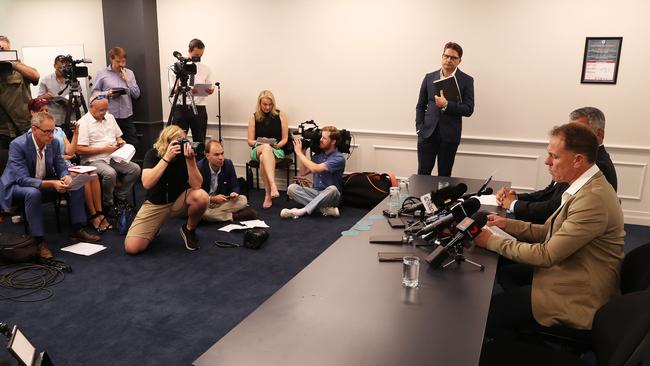 Stajcic addresses the media in Sydney after his sacking. Picture: Brett Costello