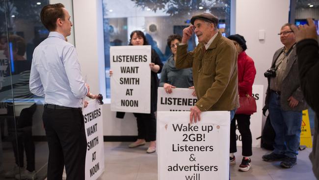 Angry listeners speak to Macquarie Media management. Picture: James Gourley