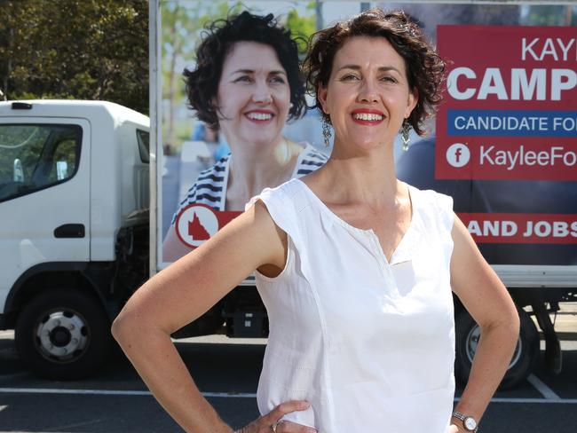 Labor candidate for Currumbin,  Kaylee Campradt, in her electorate and with her campaign truck. Picture Glenn Hampson