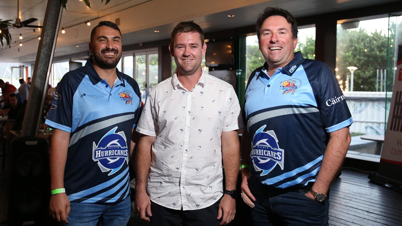 The newly formed Barrier Reef Big Bash, based on the Indian Premier League style of T20 cricket, has hosted its draft night at The Backyard restaurant in the Shangri La hotel. Michael Salerno, first draft pick Justin Reid and Darren Halpin. Picture: Brendan Radke