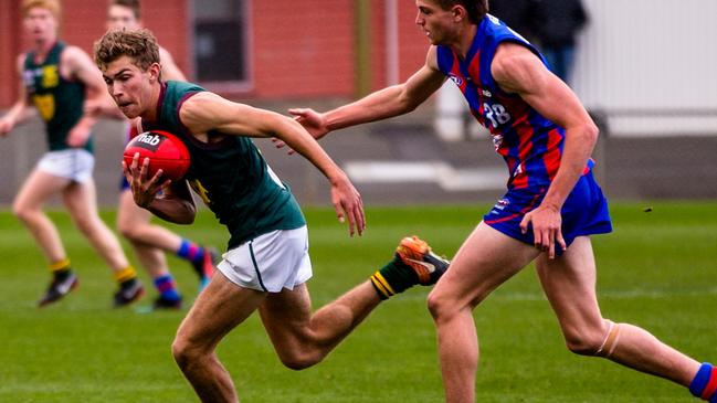 Sam Banks in action for the Devils against the Chargers at North Hobart Oval in the NAB League. Picture: SOLSTICE DIGITAL