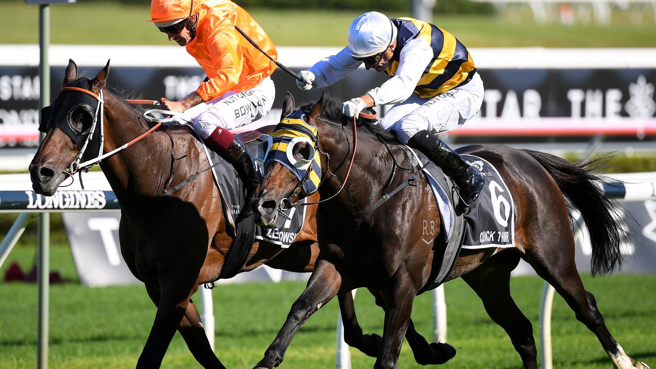 Quick Thinker (right) will appreciate the sting out of the track and is a chance at good odds. Picture: AAP