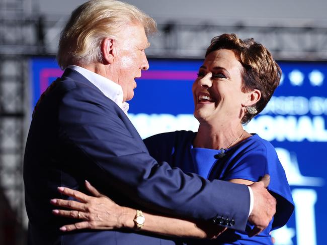 Donald Trump and former TV news anchor Kari Lake, who is on top of the list of vice president candidates. Picture: AFP