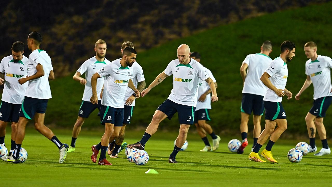 Australia trains in Doha ahead of next week's World Cup match against France.  Picture: CHANDAN KHANNA / AFP